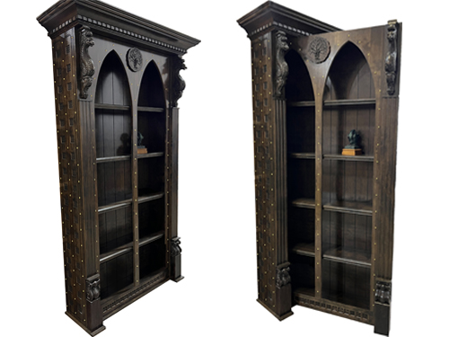 open and closed gothic bookcase door.